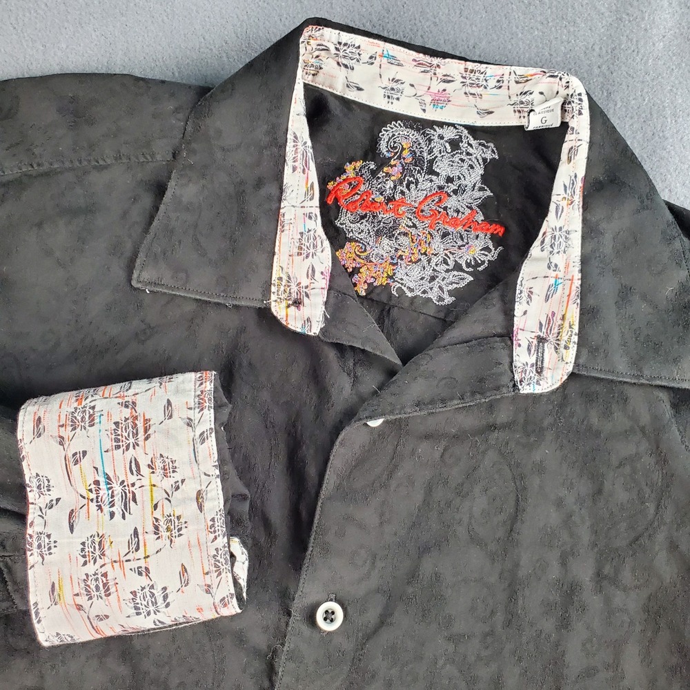 Robert Graham Men's Black Paisley Long Sleeve Button‎ Down Shirt L flip cuff